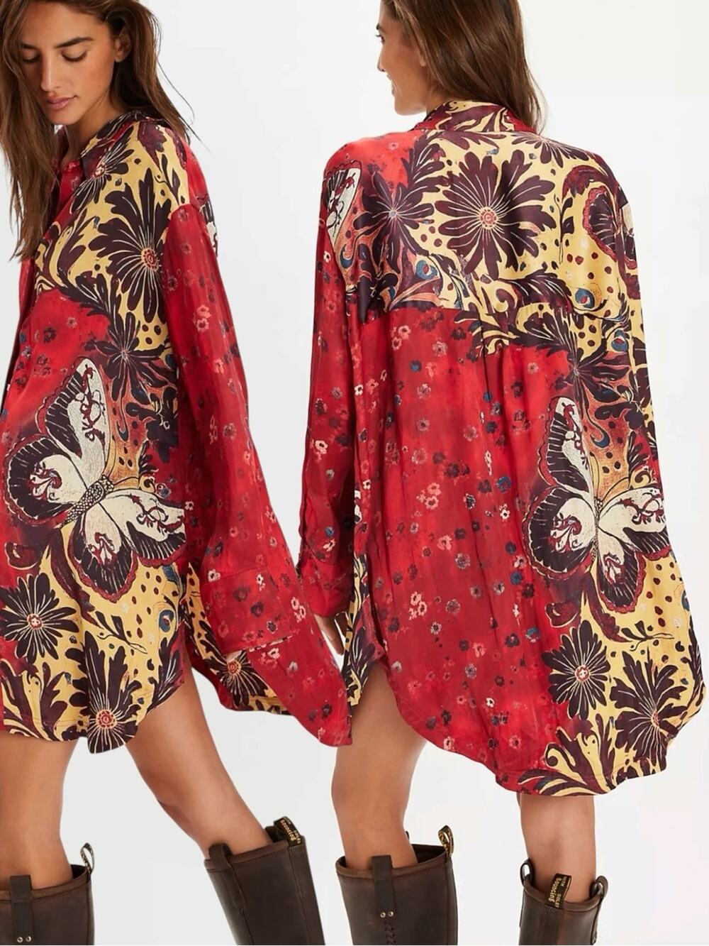 Free People Bohemian Witchy Butterfly Off The Vine Button Down Shirt Medium